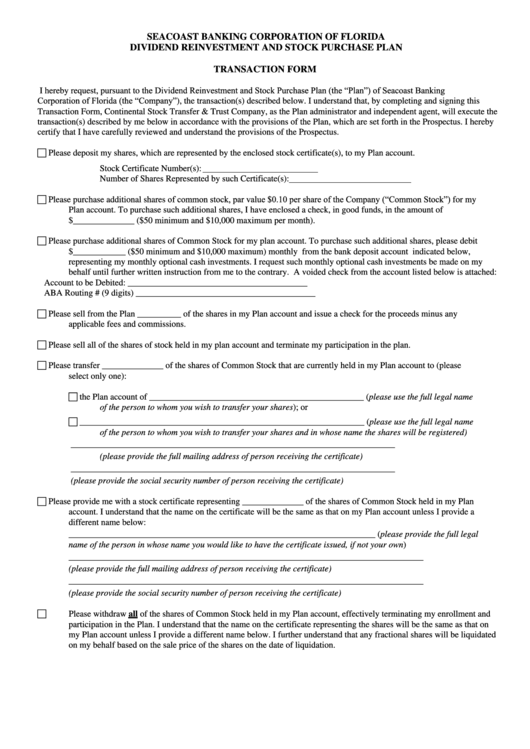 Transaction Form Printable pdf