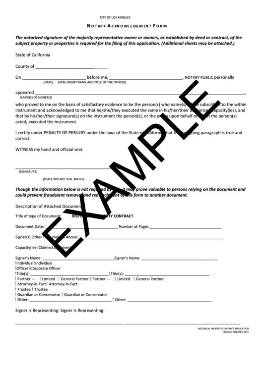 Notary Acknowledgement Form 2015 Example
