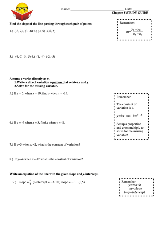 Slope Intercept Form Worksheet Printable pdf