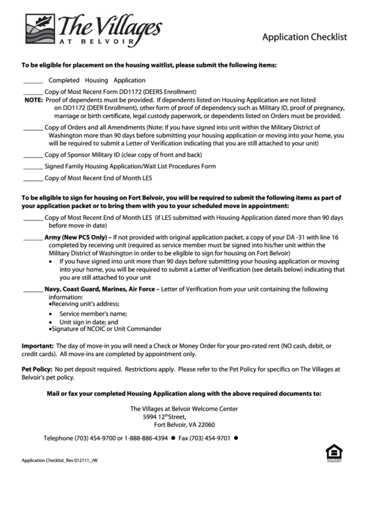Application Checklist Printable pdf