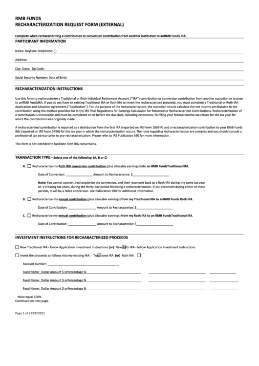 Recharacterization Request Form Printable pdf