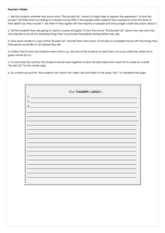 The Bucket List Activity Printable pdf