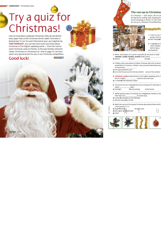 The Christmas Quiz Activity Sheet Printable pdf