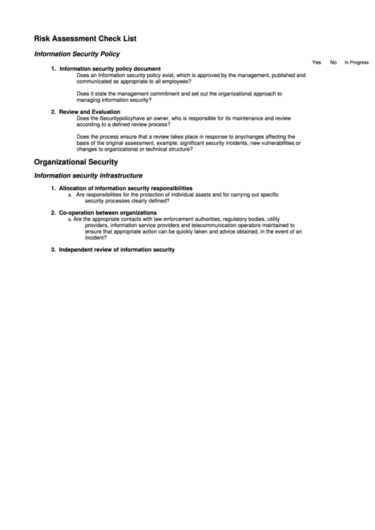 Fillable Risk Assessment Checklist Printable pdf