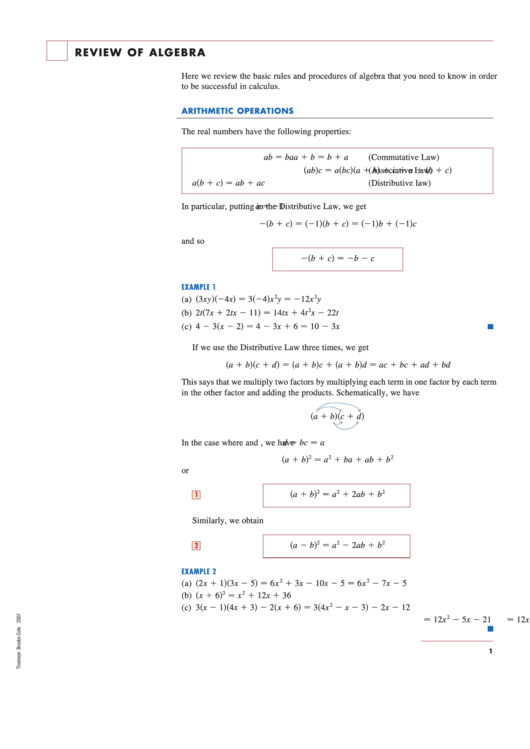 Algebra Rules Review Sheet