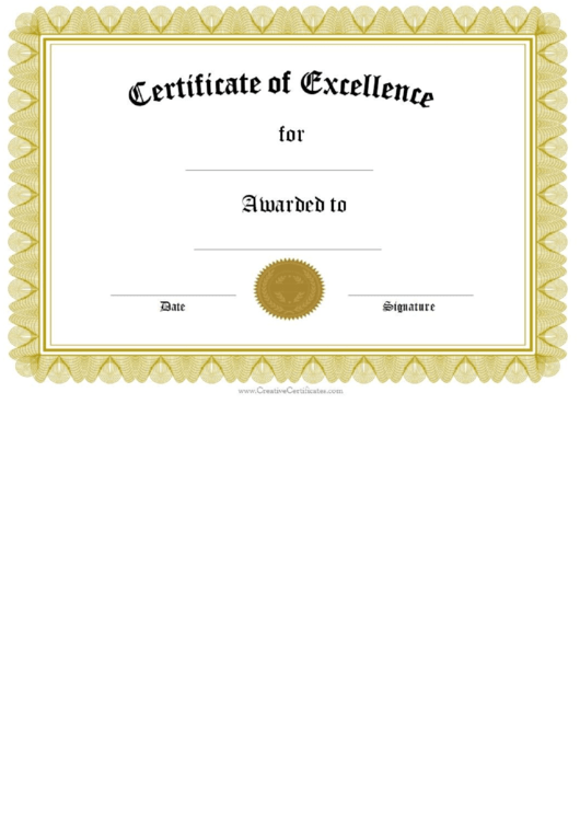 Fillable Certificate Of Excellence Template Printable pdf
