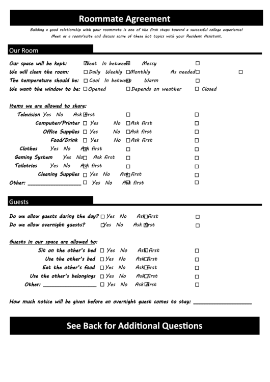 Roommate Agreement Printable pdf