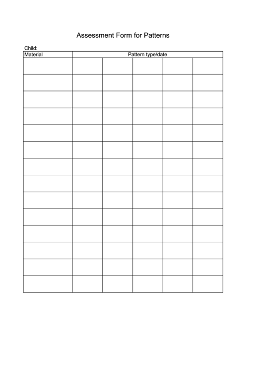 Pre-K Assessment Forms - Assessment Form For Patterns Printable pdf