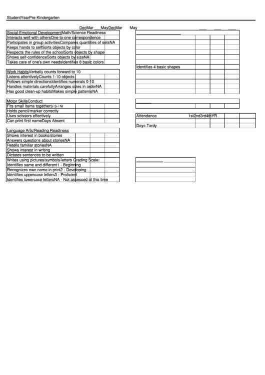 Pre-K General Assessment Form Printable pdf