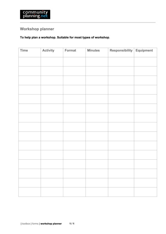 Workshop Planner - Blank Printable pdf