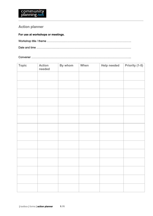Action Planner - Blank Printable pdf