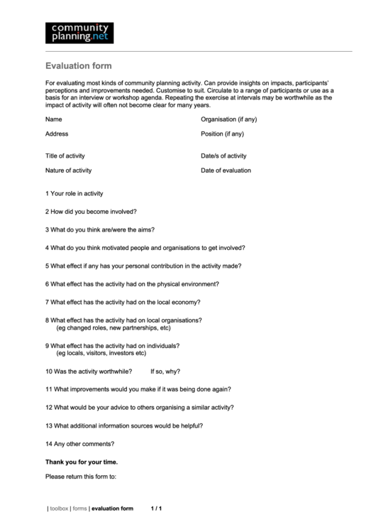 Evaluation Form - Blank Printable pdf