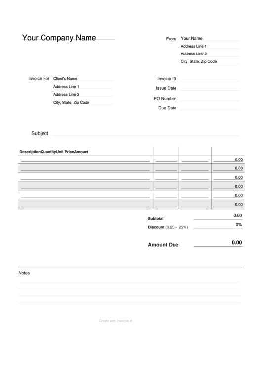 Fillable Invoice Template printable pdf download