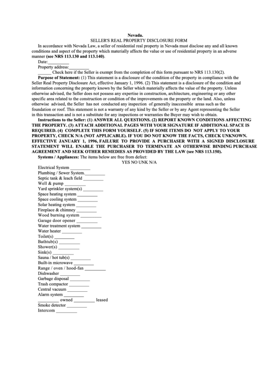 Sellers Real Property Disclosure Form Printable pdf