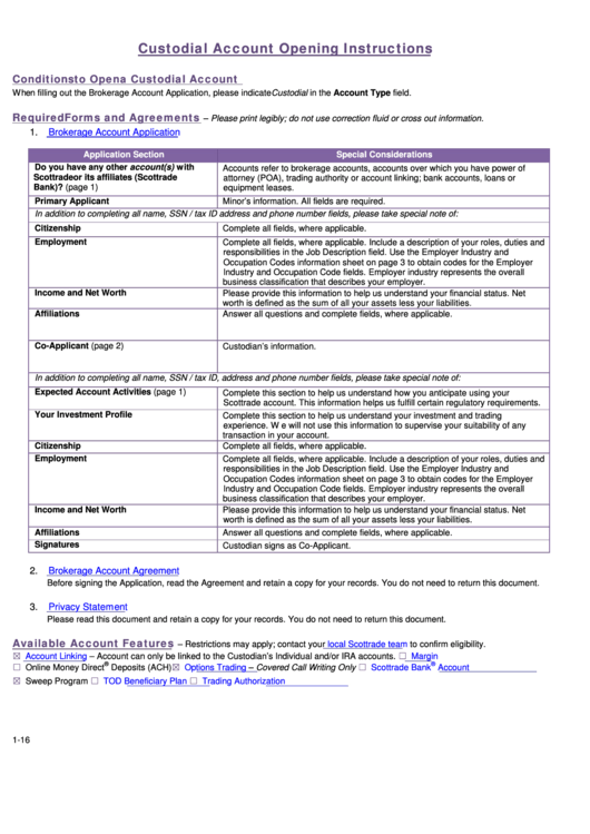 Custodial Account Opening Instruction Form Printable pdf