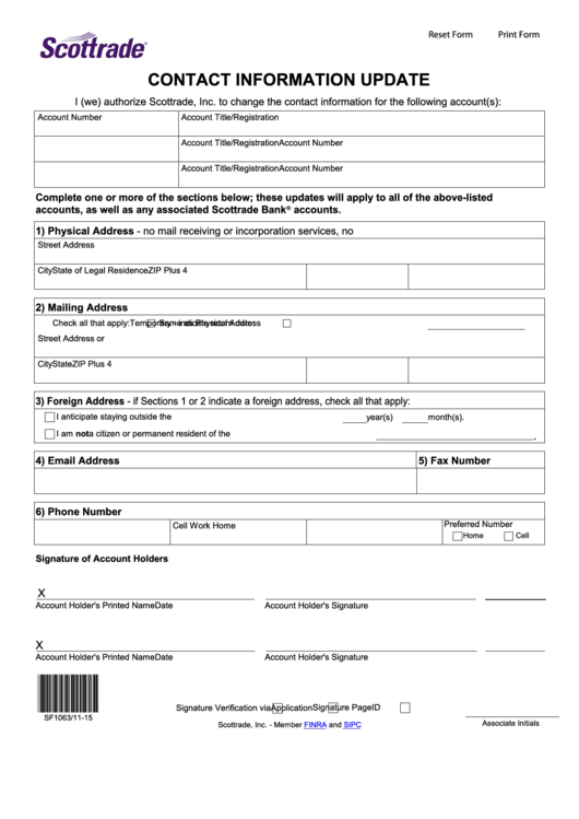 Fillable Contact Information Update Form Printable pdf