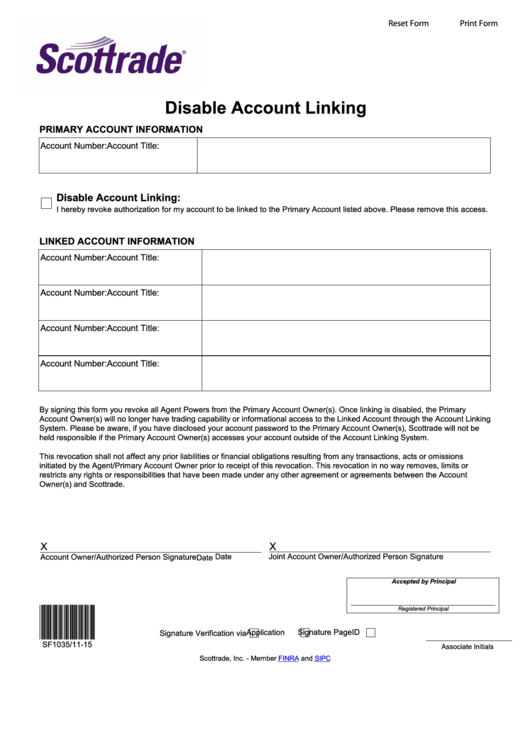 Fillable Disable Account Linking Form Printable pdf