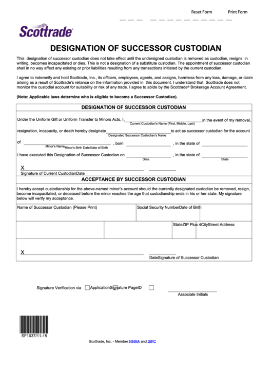 Fillable Designation Of Successor Custodianship Form Printable pdf