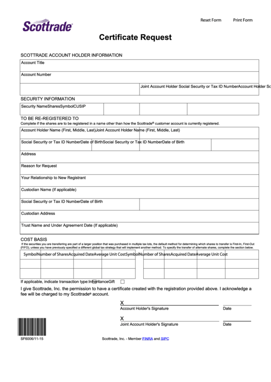 Fillable Certificate Request Form Printable pdf