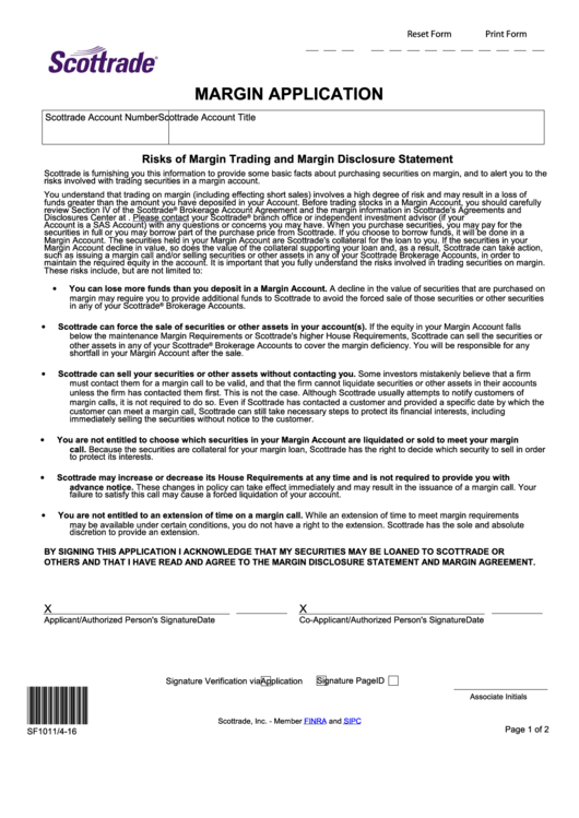 Fillable Margin Application Form Printable pdf