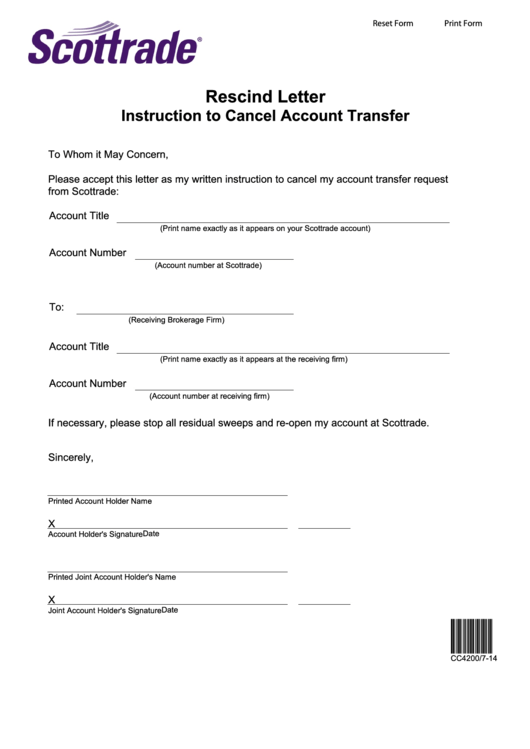 Rescind Letter Instruction Form Printable pdf