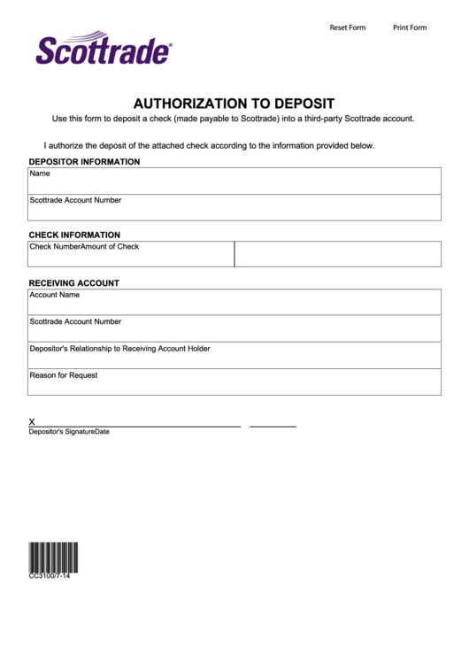 Fillable Authorization To Deposit Form Printable pdf