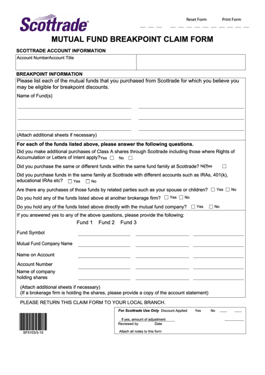 Fillable Mutual Fund Breakpoint Claim Form Printable pdf