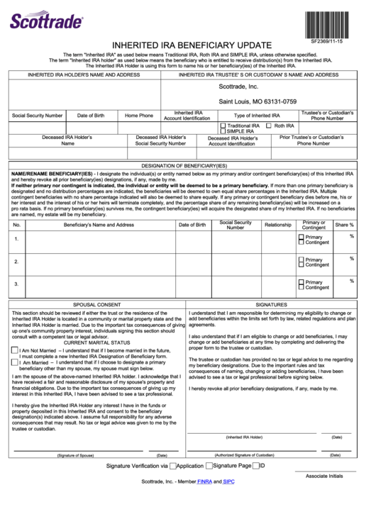 Fillable Inherited Ira Beneficiary Update - Scottrade Printable pdf