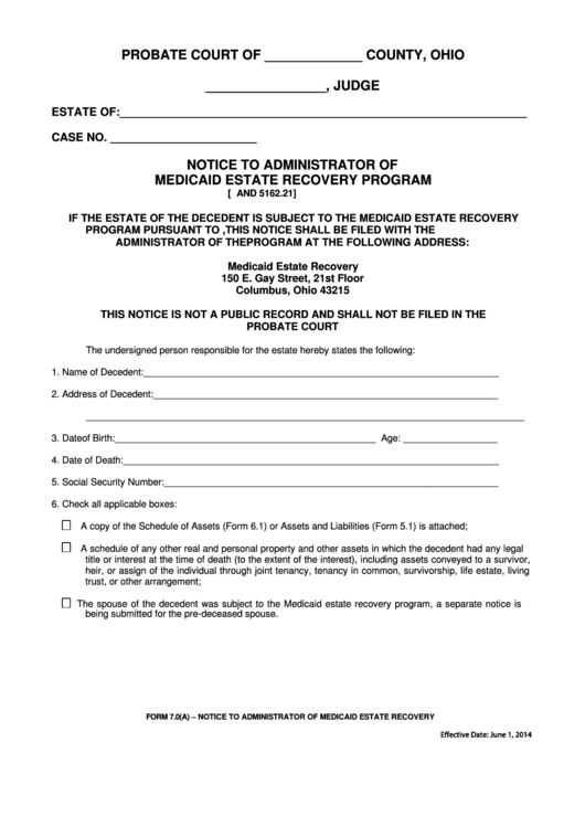 Fillable Ohio Probate Form - Notice To Administrator Of ...