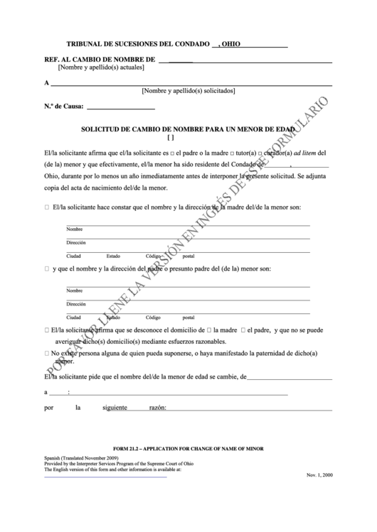 Change Of Name Of A Minor Child - Spanish Printable pdf