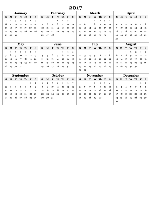 2017 Yearly Calendar Template Printable pdf