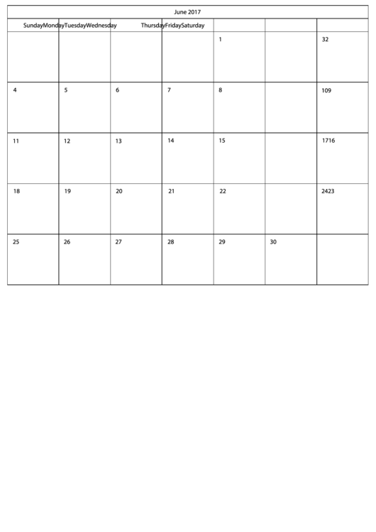 June 2017 Calendar Template Printable pdf