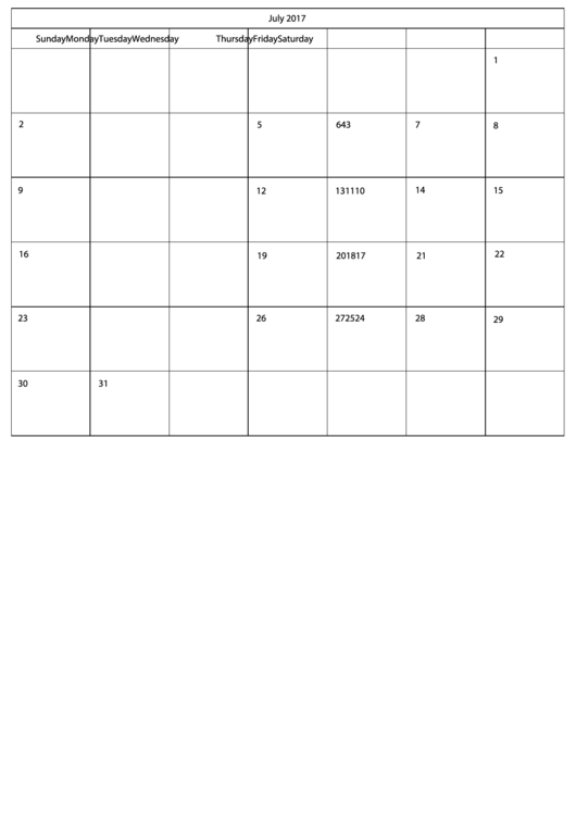 July 2017 Calendar Template Printable Pdf Download