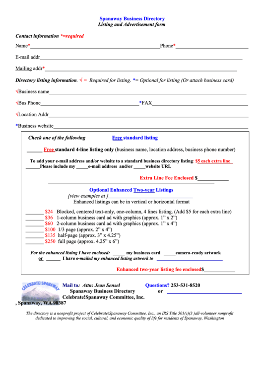 Business Directory Ad Form