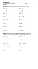 Writing Logarithmic Equations Worksheet