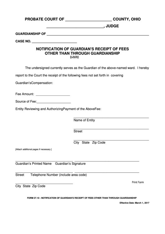 Fillable Ohio Probate Form - Notification Of Guardian