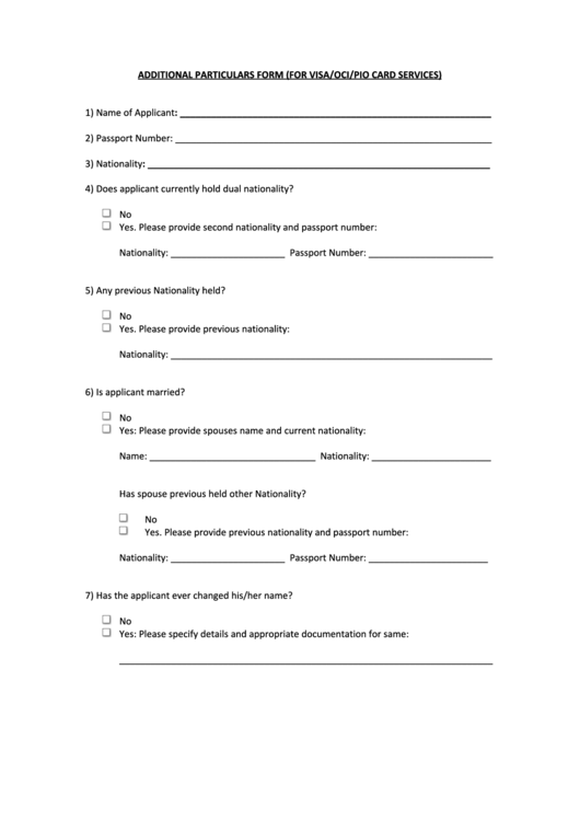 Additional Particulars Form Printable pdf