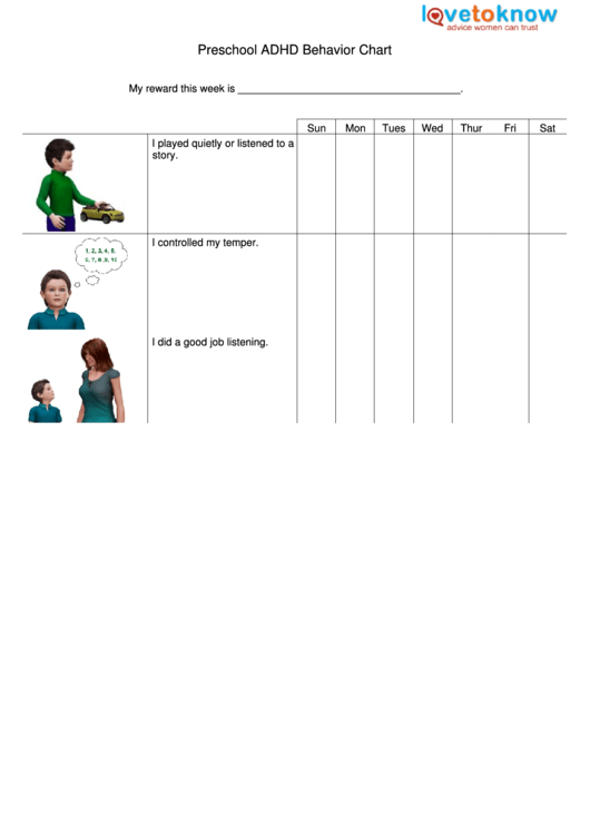 Preschool Adhd Behavior Chart Printable pdf