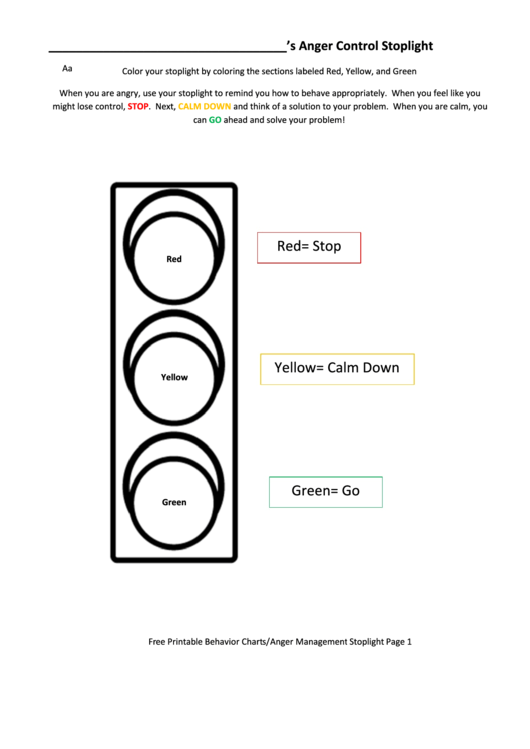 Anger Control Stoplight Printable pdf