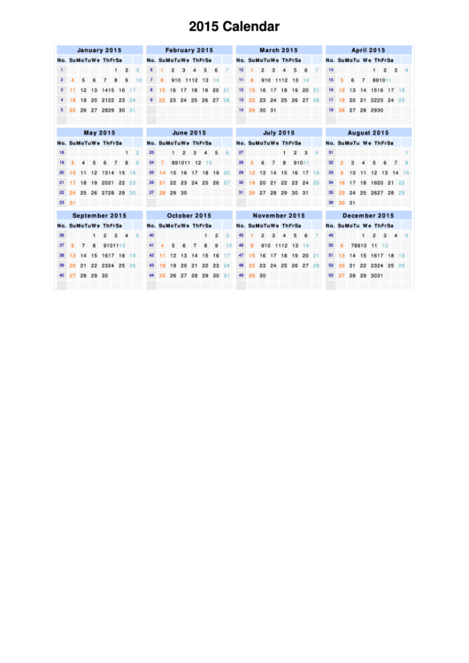 Calendar Template - 2015 Printable pdf
