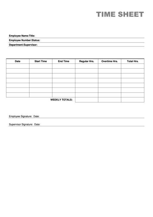 Time Sheet Template Printable pdf