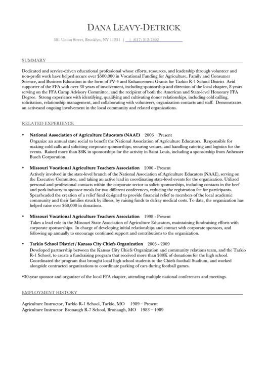 Sample Resume Template printable pdf download