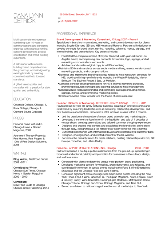 Sample Resume Template Printable pdf