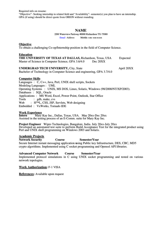 Sample Resume Template printable pdf download