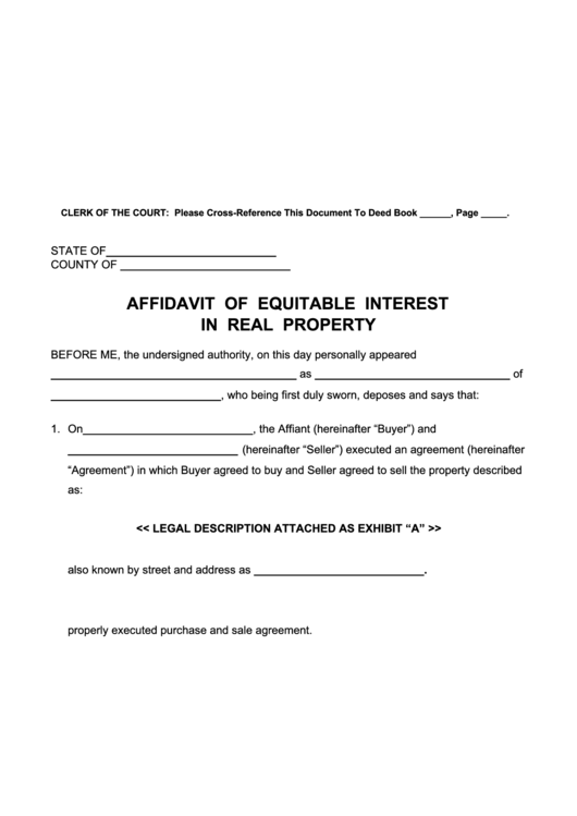Affidavit Of Equitable Interest In Real Property Printable pdf