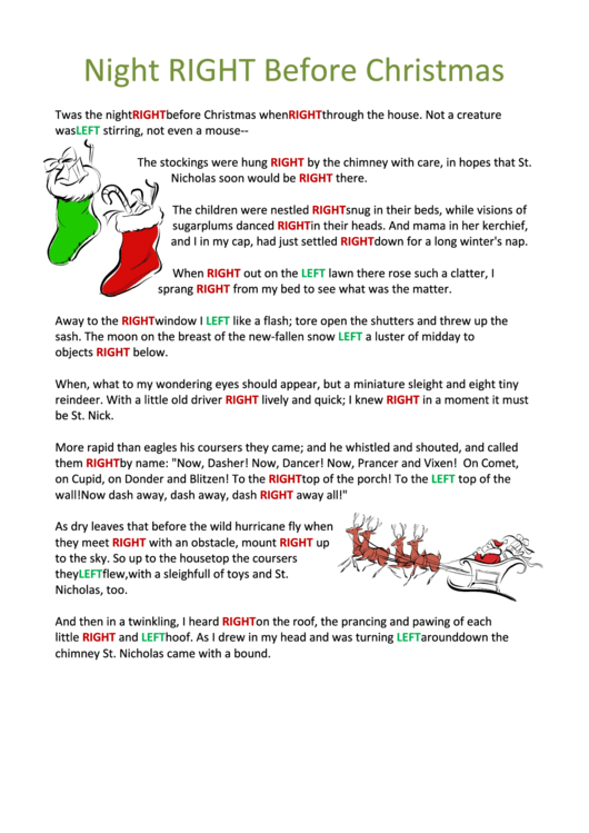 Night Before Christmas Left right Game Template Printable Pdf Download