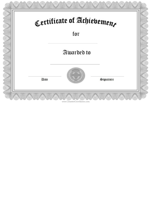 Fillable Certificate Of Achievement Printable pdf