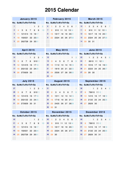 2015 Calendar Template Printable pdf