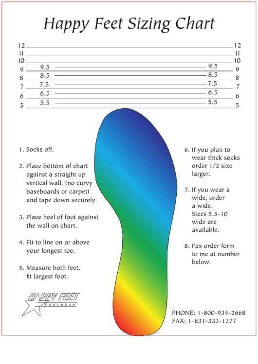 Happy Feet Footwear Sizing Chart Printable pdf