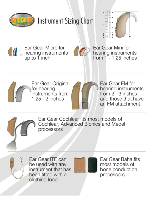 Ear Gear Instrument Sizing Chart Printable pdf
